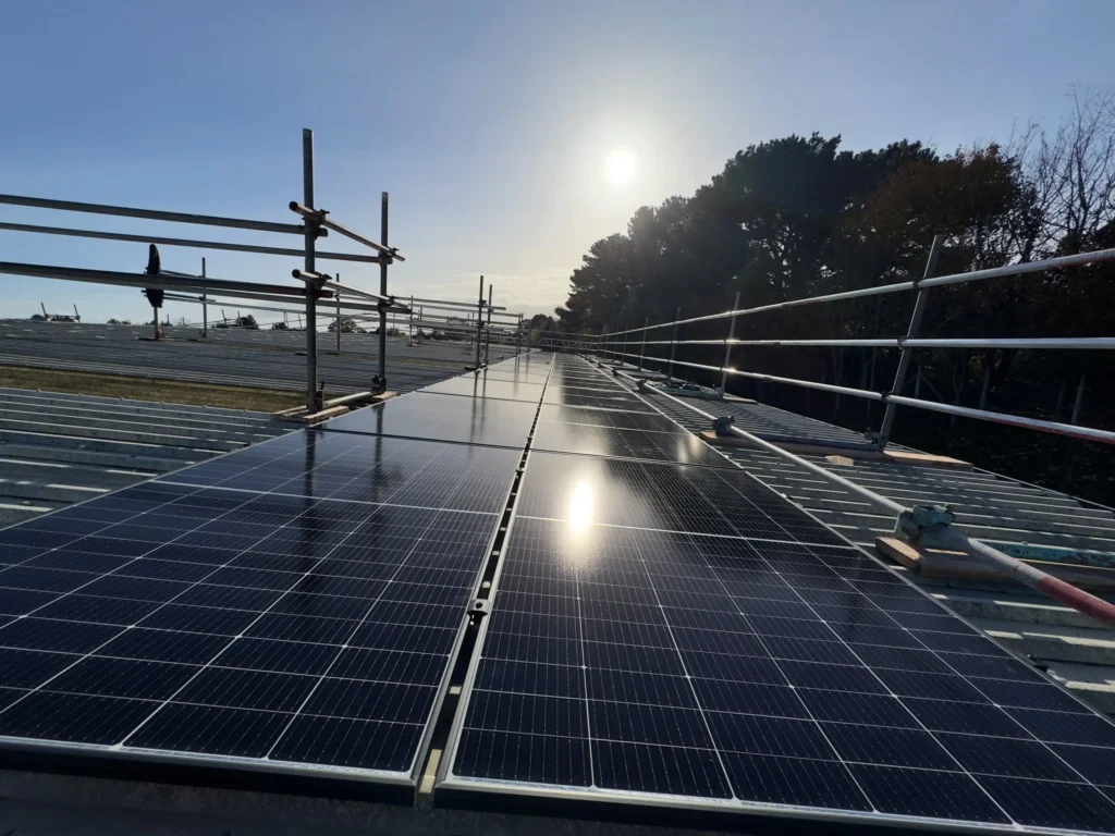 solar panels on roof with scaffolding in newton abbot