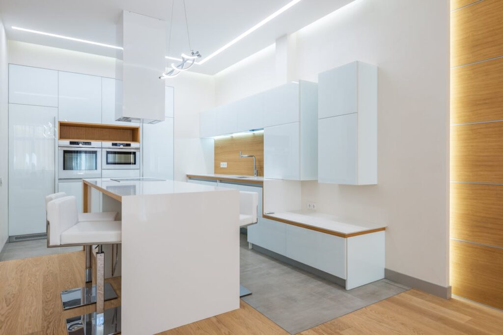 white modern kitchen with ventilation