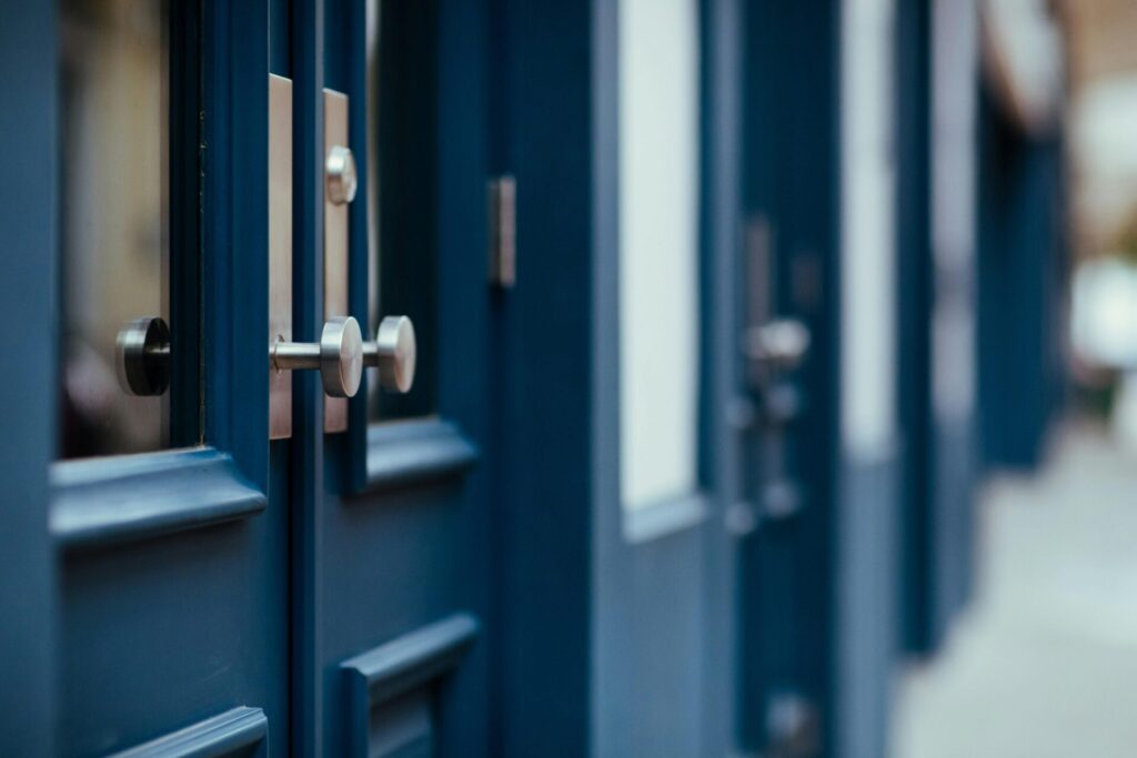 blue commercial doors
