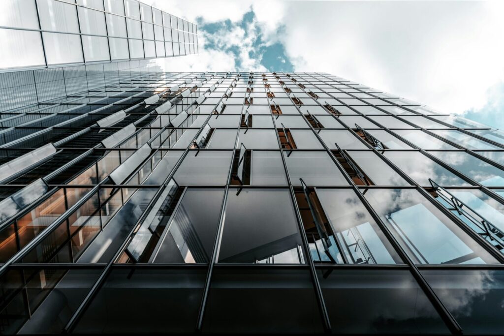 Looking up at a skyscraper