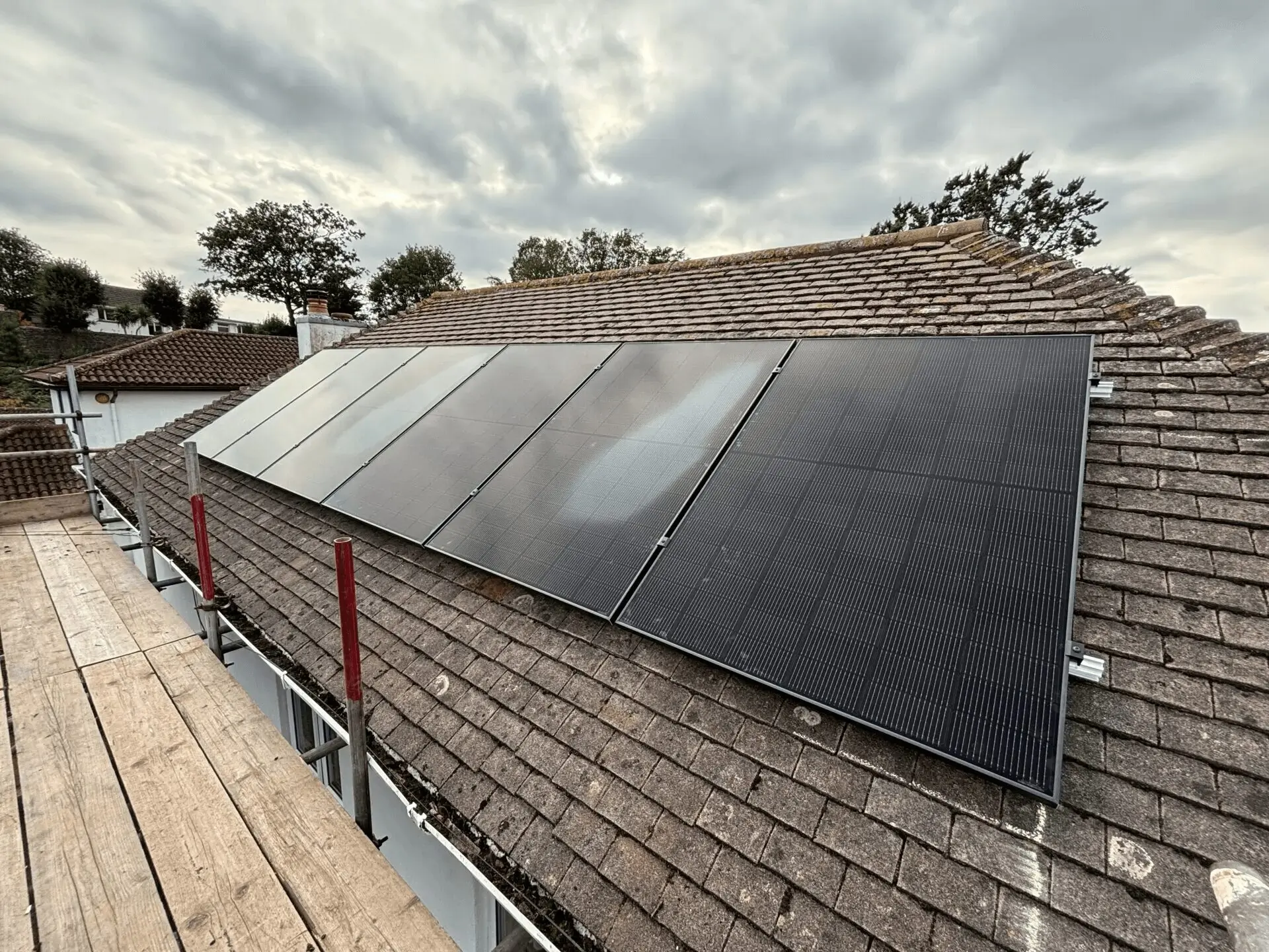 Six solar panel installation on domestic roof