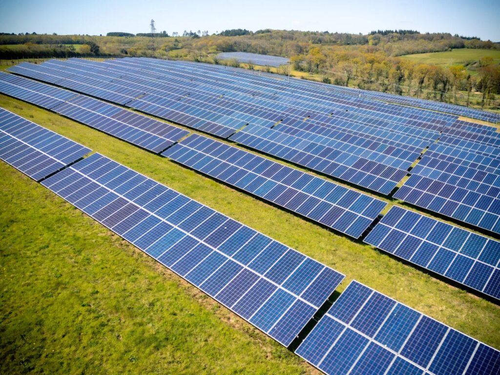 Solar farm in field