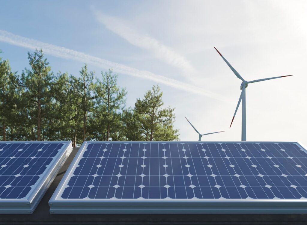 solar panels and wind turbine