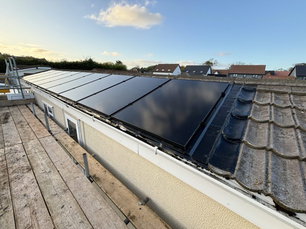 row of solar panels aligned