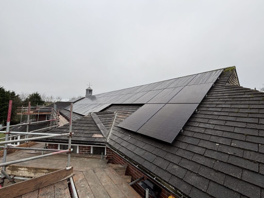 long formation of panels on roof