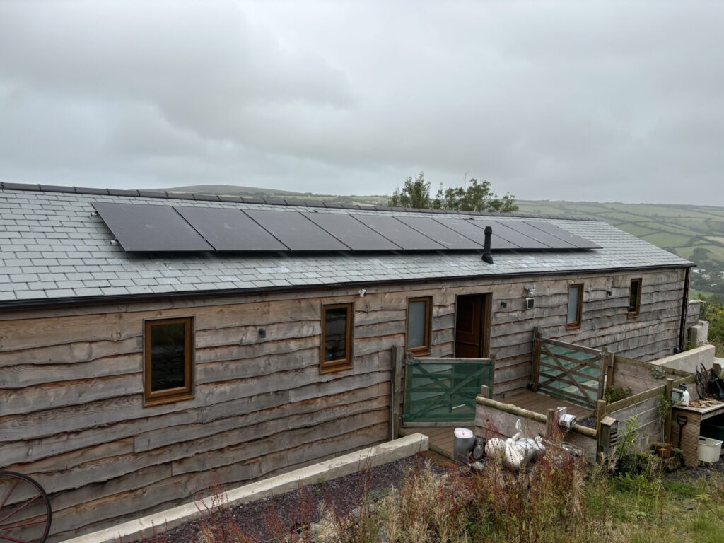 row of panels on cloudy day
