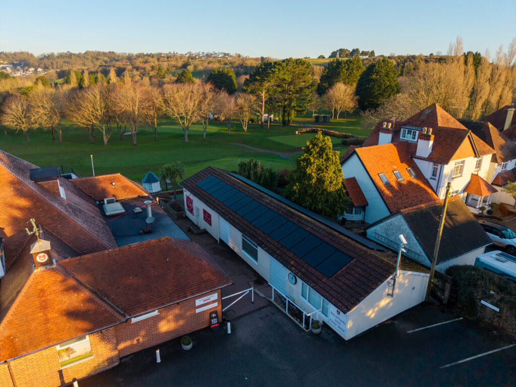 Torquay Golf Club - Commercial Solar Installation aerial view of new solar panels at torquay golf club