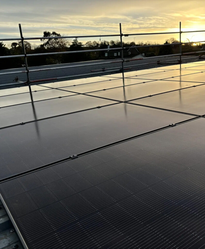 Solar panel with scaffolding in the sun in newton abbot