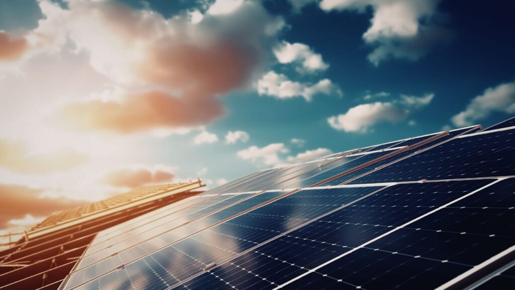 solar panels with sun